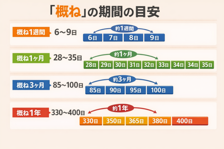 「概ね」の意味とは?1週間・1ヶ月・3ヶ月・1年の目安期間と使い方を完全解説 | イベントパレット